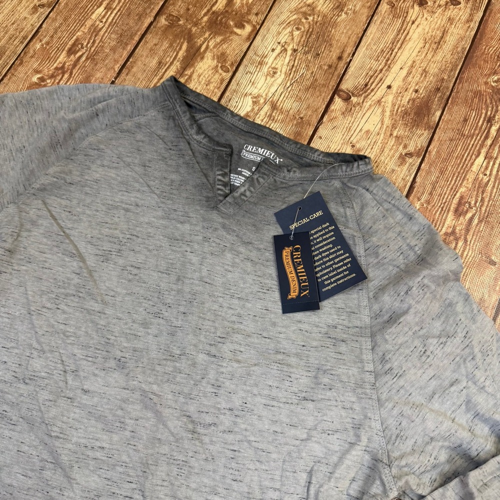 Cremieux Premium Denim Henley Shirt Mens Small Gray Space Dye Long Sleeve